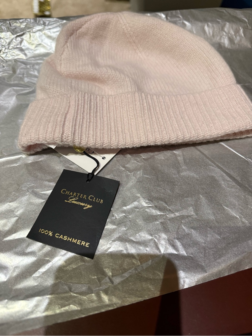 NWT Charter Club Luxury 100% Cashmere Beanie Hat Cuffed Soft Blush Pink OS